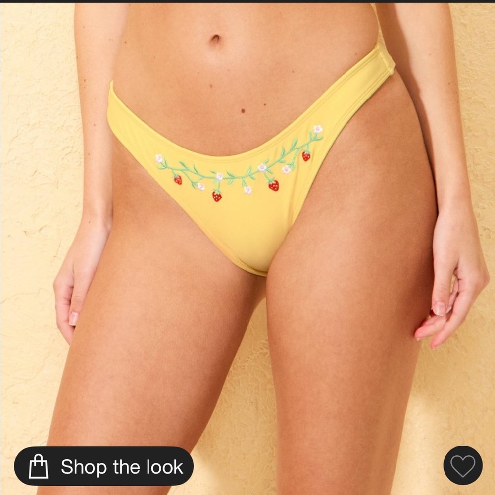 Wild Fable Yellow Bikini Bottom with Floral Embroidery